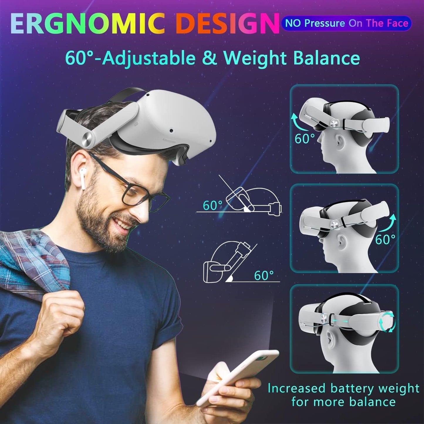Meta Quest2 Head Strap with Battery