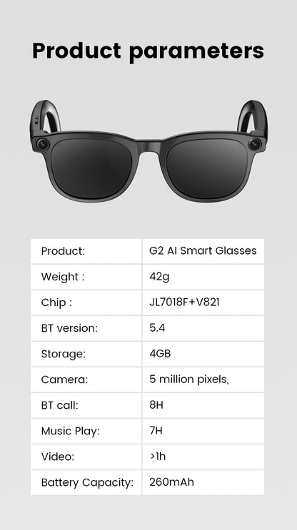 High-Quality Bluetooth Smart Glasses AI Smart Eyewear for Video Recording Photography and Translation