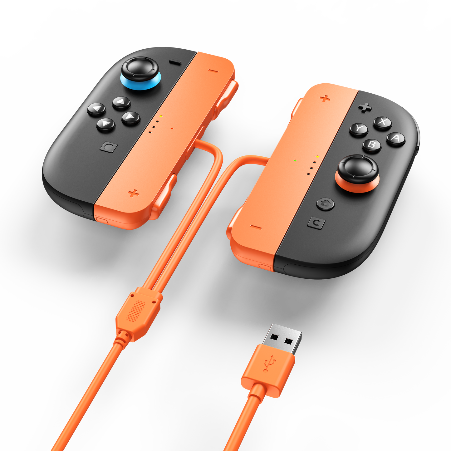 Two-in-one charging cable for left and right hands, with charging indicator light