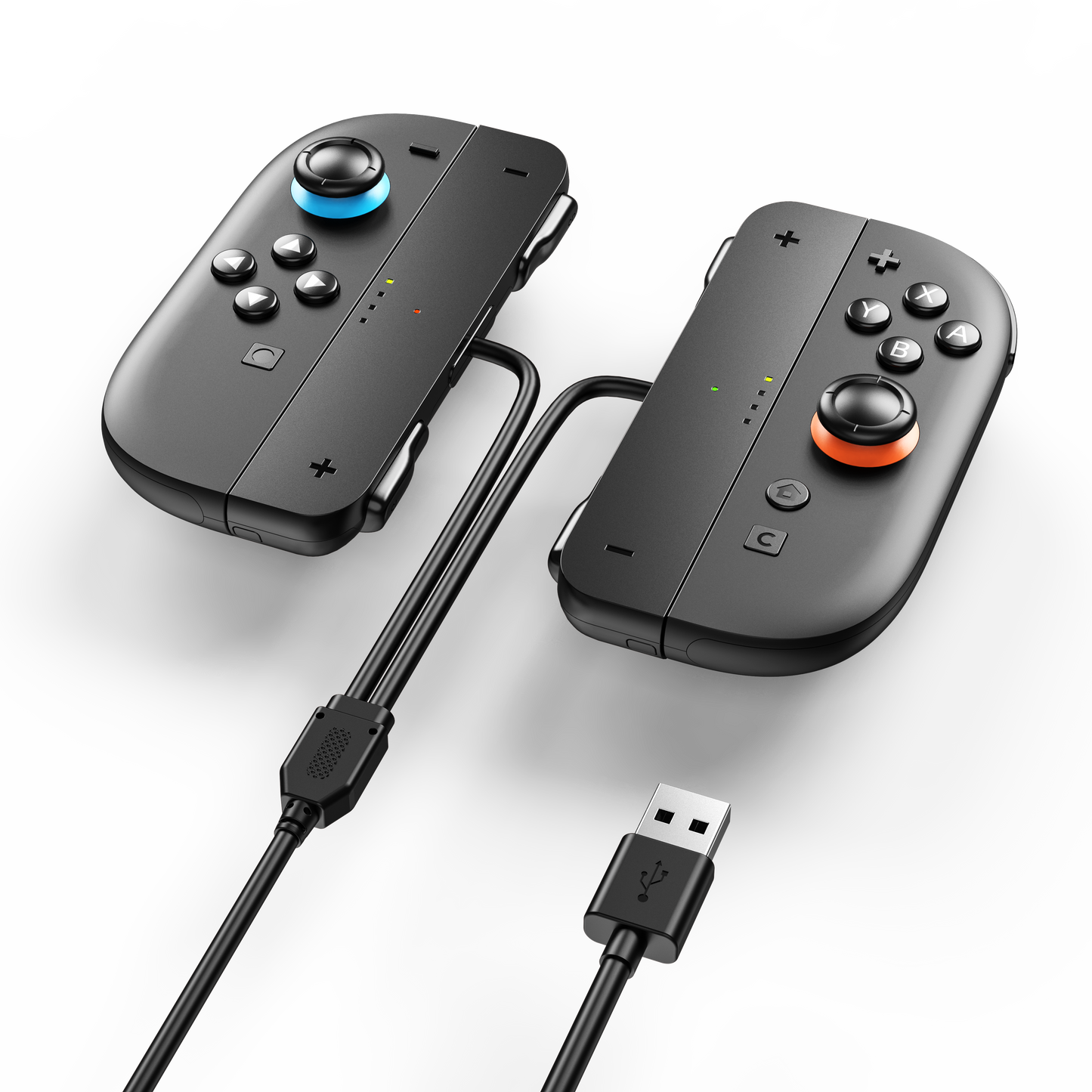 Two-in-one charging cable for left and right hands, with charging indicator light