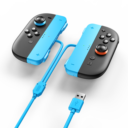 Two-in-one charging cable for left and right hands, with charging indicator light